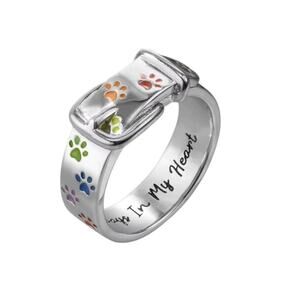 Rainbow Paw Print Collar Ring | Pet Love Jewelry | Always In My Heart | Size 8.5